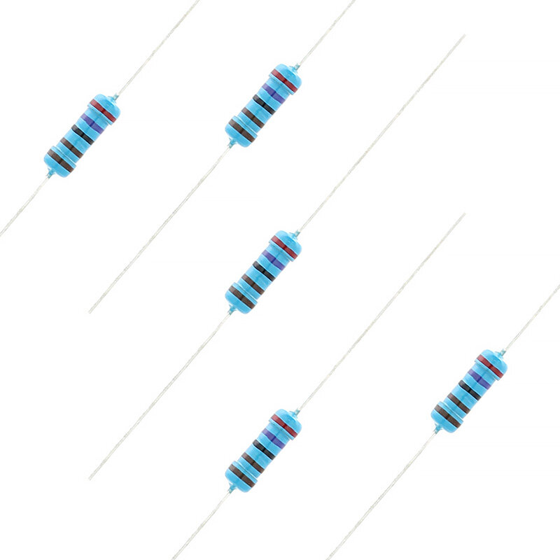 Paquete de resistencias de película metálica, 1/2W, 0,5 W, ~ 2MΩ 1Ω, 1R, 10R, 100R, 1K, 10K, 100K, OHM, 50 unidades por lote