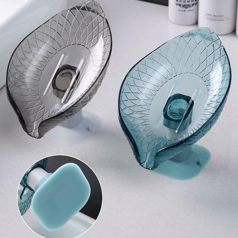 Suction Cup Soap Dish Box For Bathroom Portable Leaf Shape Toilet Laundry Soap Rack Tray For Basin Shower Soap Holder with Drain
