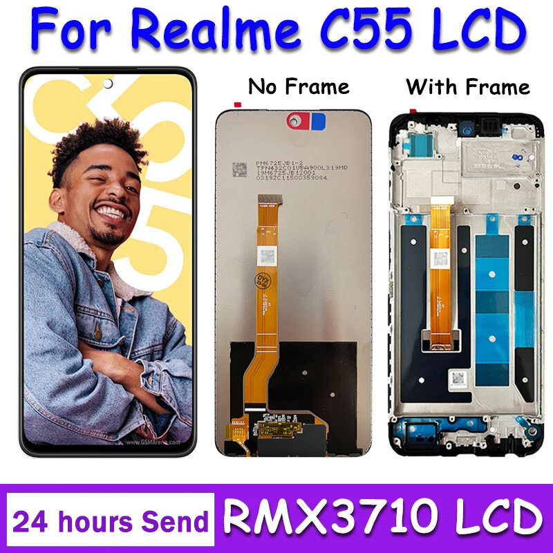 OPPO Realme 오리지널 LCD 디스플레이 터치 스크린 디지타이저 어셈블리, RealmeC55 LCD 교체 수리 부품, RMX3710, 6.72 인치