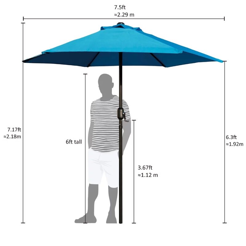 7,5 Fuß Sonnenschirm mit Kurbel-Aqua