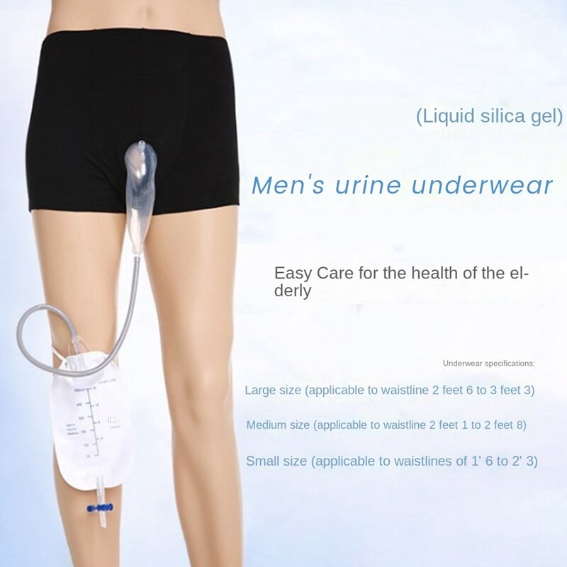 Men's Washable Incontinence Underwear Panties Urinary Incontinence Wearing Underwear Leg Tied Urine Bag (Large)