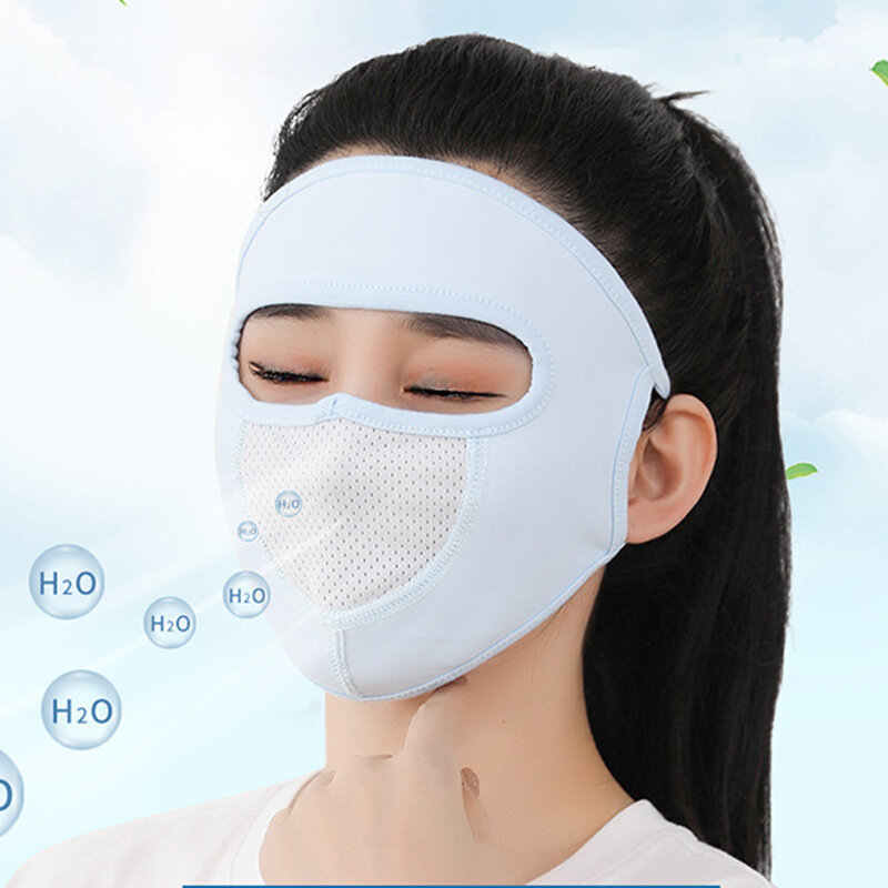 Ice Silk Sunscreen Mask Summer Thin Full Face Cover Dust-Proof Breathable Uv Protection Neck Protector Outdoor Hanging Ear Mask