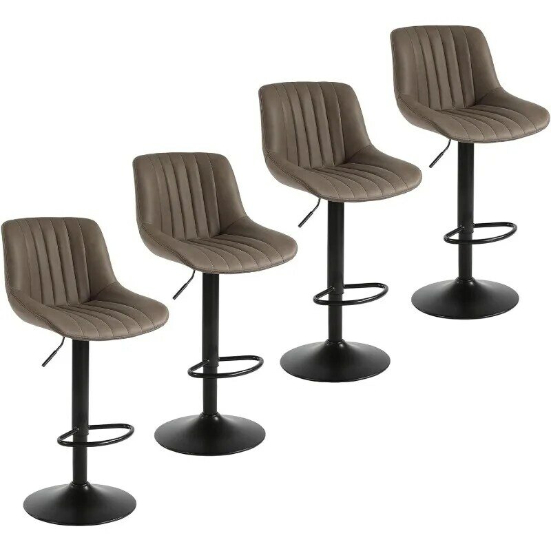 Bar Stools Set of 4, Swivel Counter Height Barstools, Adjustable PU Leather Bar Chairs, Modern Armless Kitchen Island Stool,