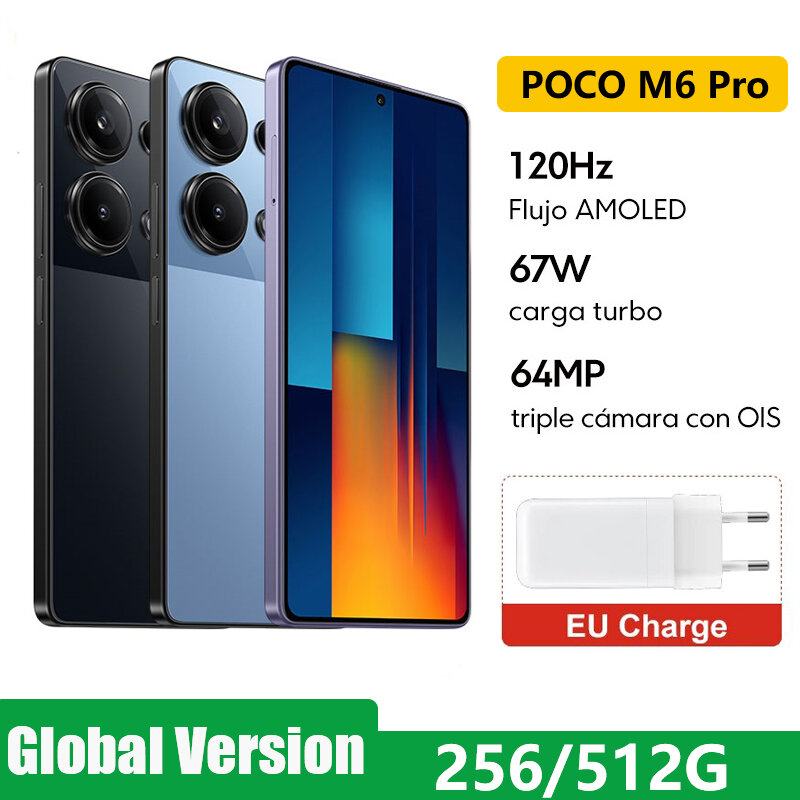 POCO-M6 pro 4gスマートフォン,グローバルバージョン,helio g99,超120hz,フローamoled,64mpトリプルカメラ,ois,5000mah,67w,ターボチャージ