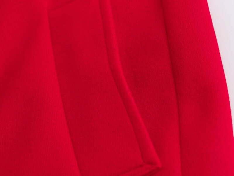 เสื้อโค้ทขนสัตว์กระดุมสองแถวสีแดงยาวมีกระเป๋าด้านข้างแนววินเทจเสื้อกันหนาวเก๋ไก๋แฟชั่นใหม่