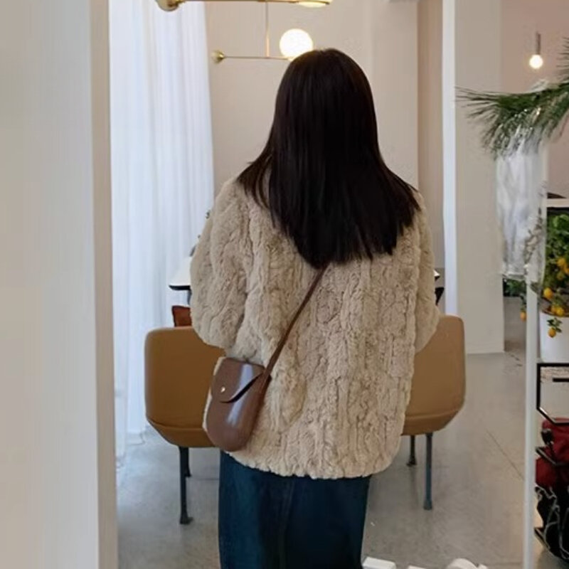Flauschige Jacken Frauen solide lose Maillard gemütliche süße Turn-Down-Kragen All-Match täglich japanischen Stil Streetwear minimalist isch