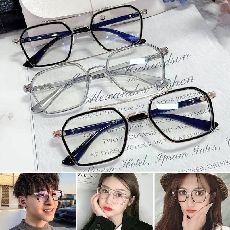 Anti-luz azul óculos vintage, proteção ocular, bloqueio de raio azul, óculos quadrados ultraleves, armação de metal, óculos de escritório