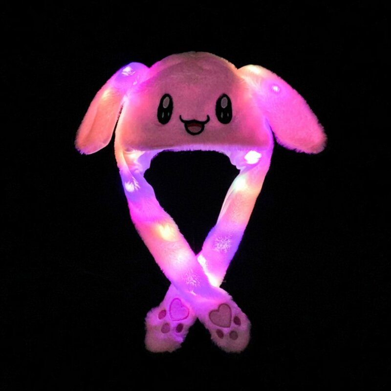Glowing Cute Bunny Ears Hat Jumping Rabbit Hat Funny Glowing Ear Moving Bunny Hat Cartoon Kawaii Plush Hat Toys Gift for Adult K