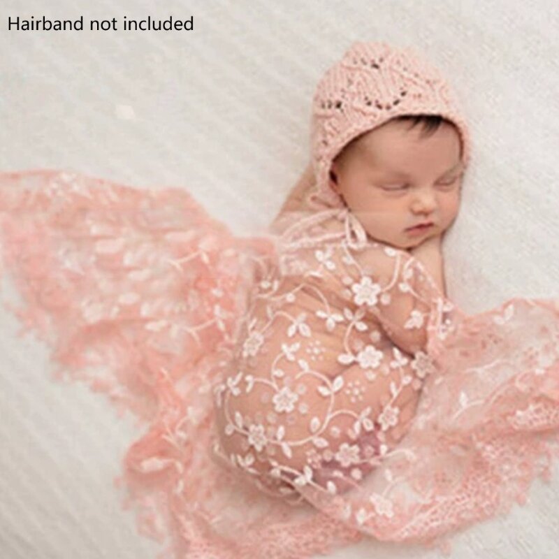 K5DD Lembut Bernapas Baru Lahir Fotografi Selimut Renda Bunga Bungkus Kain Studio Menembak Foto untuk Bayi Gambar Pertama