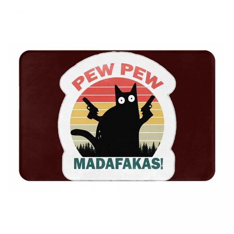 Pew pewmadafakas-黒い猫のドアマット,キッチン,屋外用のラグ,家の装飾