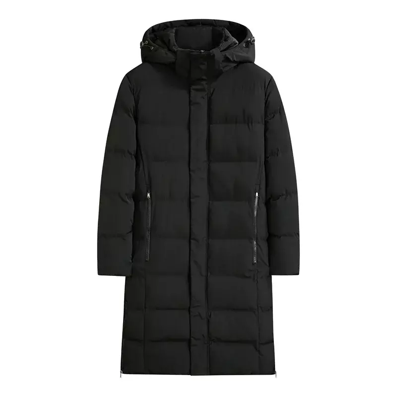 Jaket katun bertudung untuk pria, jaket panjang selutut bertudung ukuran Plus musim dingin modis