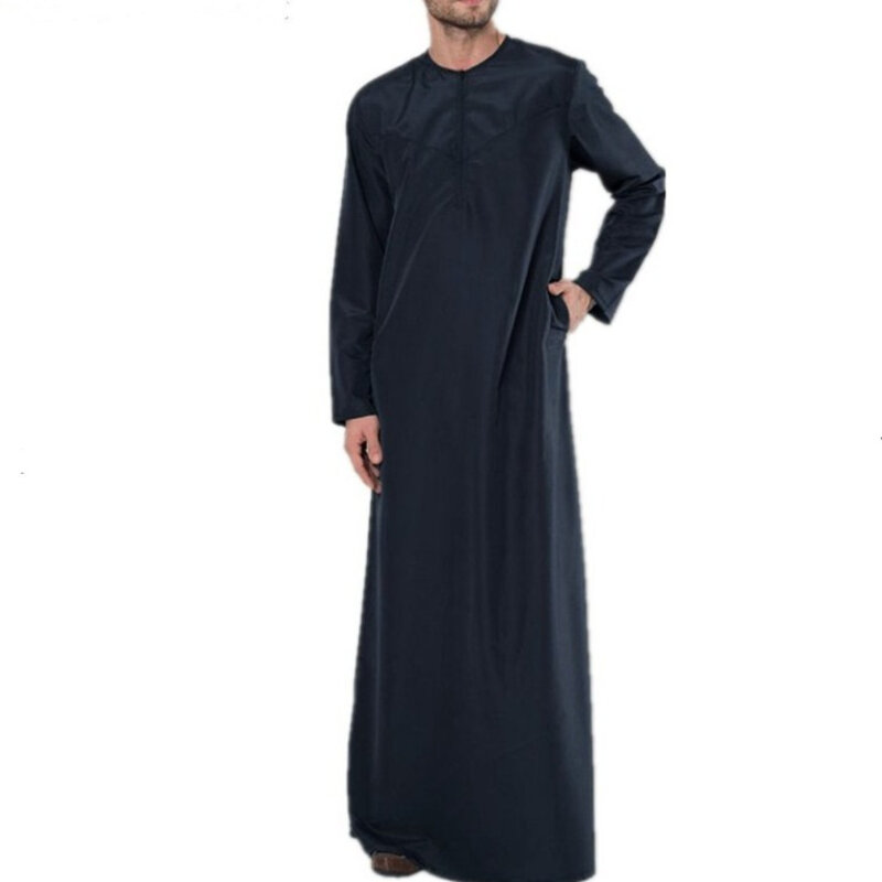 Eid uomini musulmani ricamo Ramadan abito lungo caftano Dubai arabo turchia abbigliamento islamico