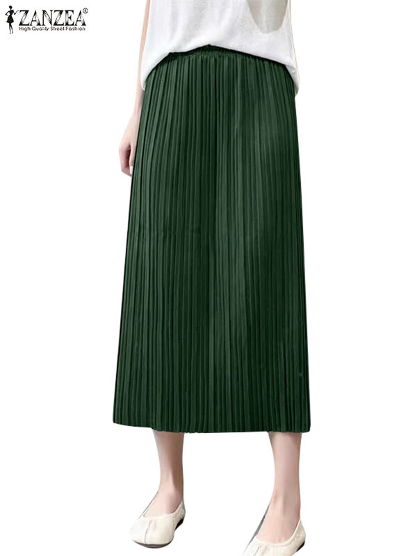 ZANZEA Fashion Mid Waist Jupes Women Elegant Long Skirt Saias Casual Loose Pleated Midi Skirts 2024 Summer Office Solid Faldas
