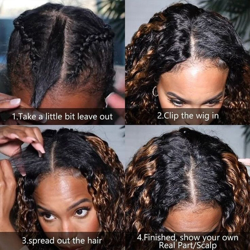 Natural Black Water Wave V Part Wig Human Hair Remy Full Machine Made Wig Cheap 180% Density Deep Curly U Part Wig Human Hair
