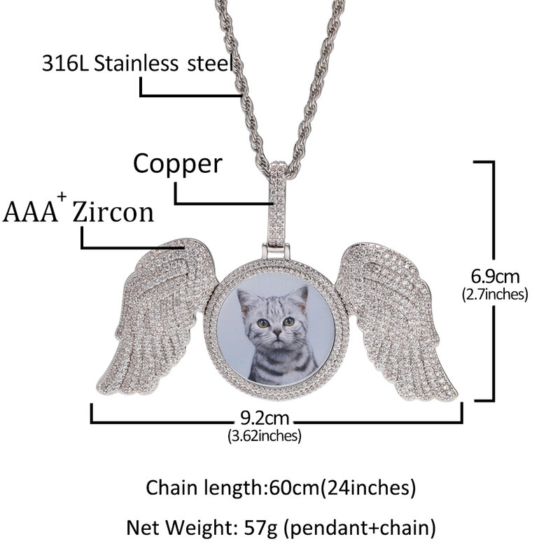 Uwin Custom Photo Pendant With Angel Wings Men Charm Micro Pave Cubic Zirconia Iced Out Jewelry For Gift Tennis Chain 