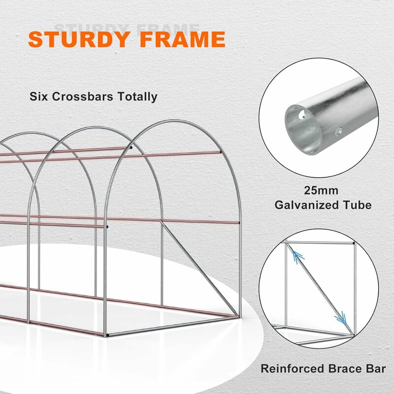 Estufa Walk-in Túnel Portátil, Porta com Zíper Mais Espessa, Sem Pintar, Janelas 4 Ecrãs, 6.6 'x 6.6' x 6.6'