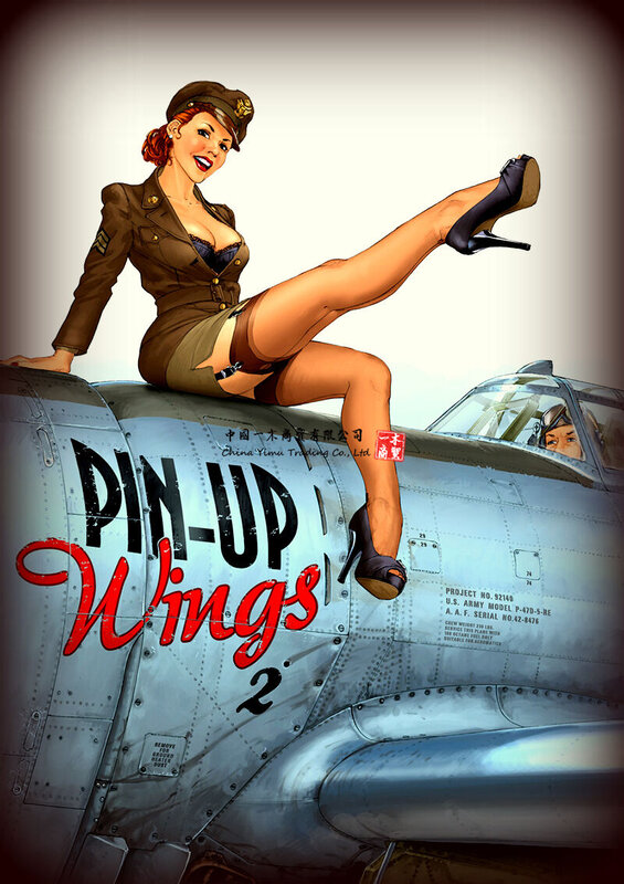 Ww2 Vintage บนซาตินรูปถ่าย Thompson ปืนสาวคลาสสิก Glossy สงครามรูปภาพเครื่องบิน Pin Up Nice สาวนักบินผู้หญิงสติกเกอร์