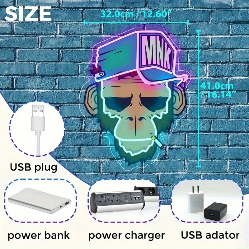 Monkey Neon Sign Light,Wall Decor Dimmable LED Neon Sign Light,For Bedroom Wall, Game Room,Living Room Decor,Gift For Boy Cave
