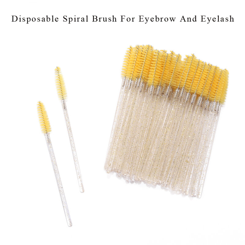 Descartável Eyelash Extension Brushes, Crystal Sobrancelha Brush, Mascara Wand, Eye Lashes Cosmetic Tool Set, Maquiagem Beleza, 50Pcs