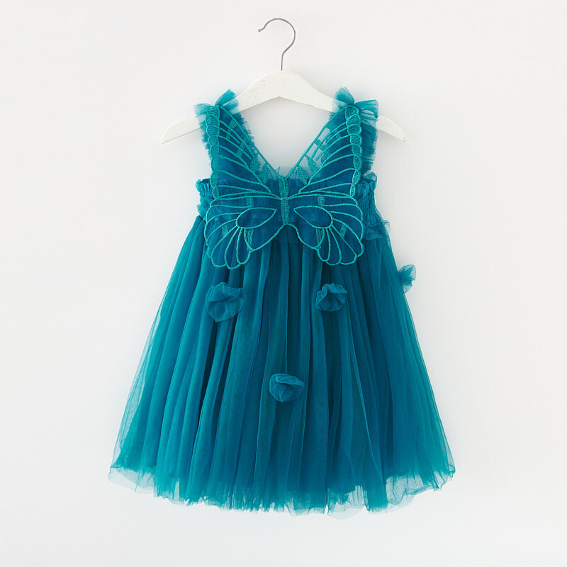 Vestido de malha de cor sólida do bebê, Asas tridimensionais, Bonito vestido de princesa Tutu, Doce parte roupas, Novo