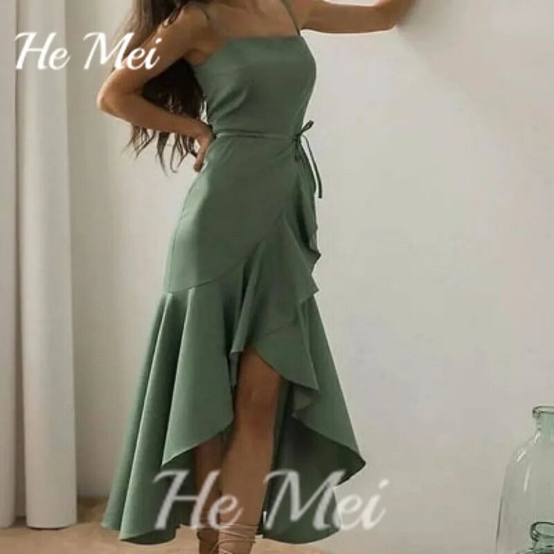 Sexy Prom Dress For Women Simple Square Collar Spaghetti Straps Evening Gowns Ankle Length Flow Party Dresses فساتين السهرة