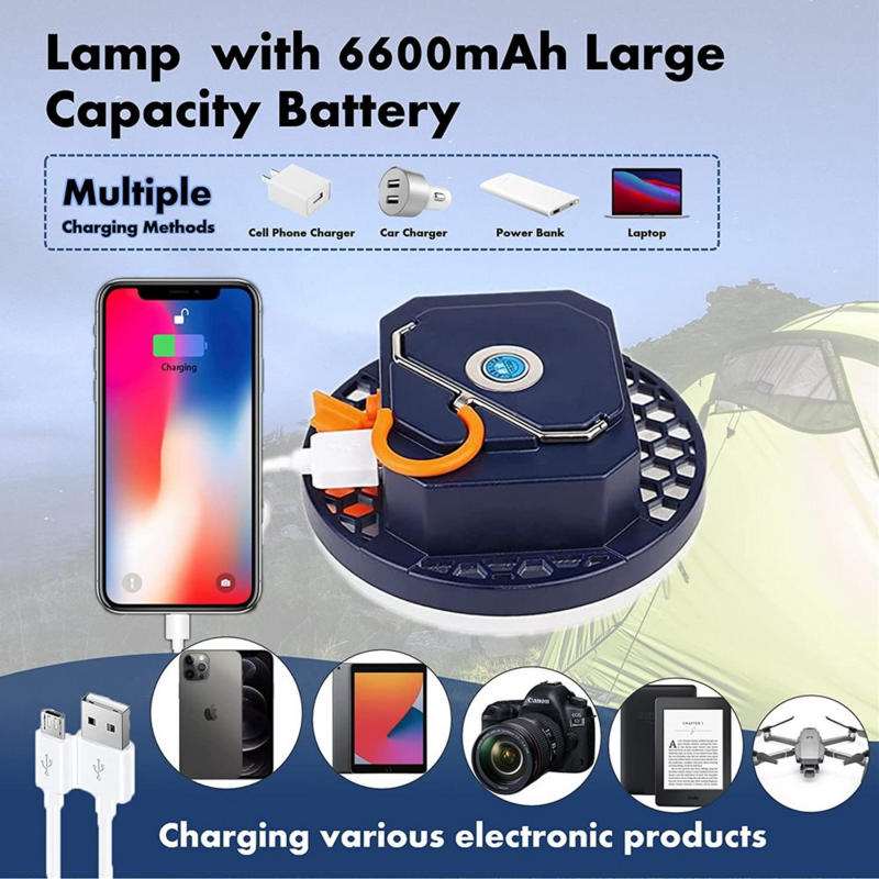 Lanterne LED Portable Rechargeable de 15600mAh, équipement de Camping, éclairage d'urgence, tente suspendue, puissante ampoule, lampe de travail en plein air