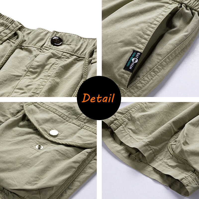 Pantalones cortos de algodón para hombre, Bermudas informales de talla grande con múltiples bolsillos, a la moda, para verano y primavera