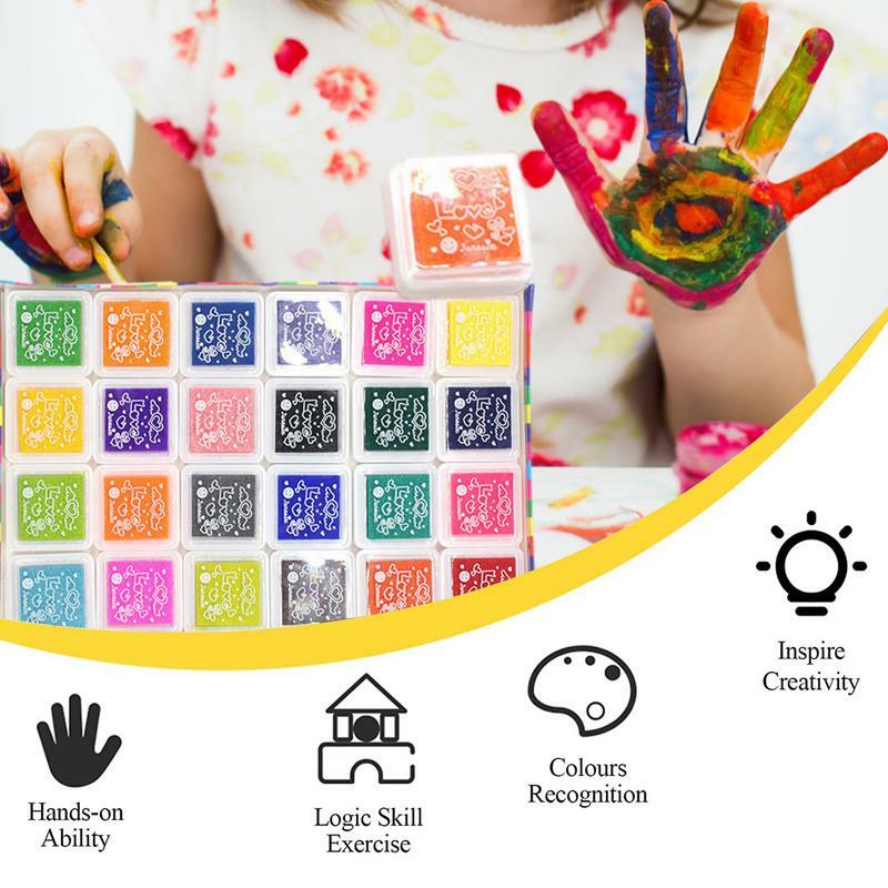 Almohadilla de tinta para manualidades, almohadillas de tinta degradada para dedos, sellos de colores lavables para la pintura de dedos de los niños, 24 colores