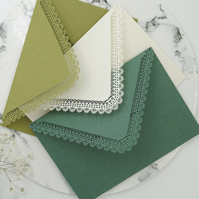 5pcs Vintage Hollow Lace Pure Color Triangle Envelopes For Diy Card Storage Wedding Invitation Party Supplies Student Stationery