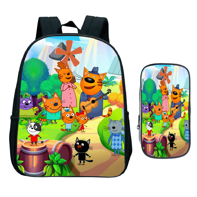 Plecak z trzema kociętami 2 szt. Plecaki szkolne TpnkoTa E-cats plecak przedszkole Bookbag dla chłopców podstawowe plecaki Mochila