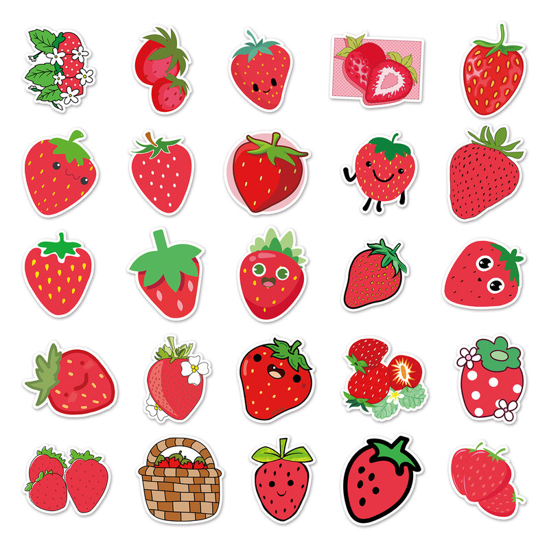 딸기 시리즈 만화 귀여운 방수 스티커, 스케이트보드 스노우보드 레트로 비닐 스티커, 50 개