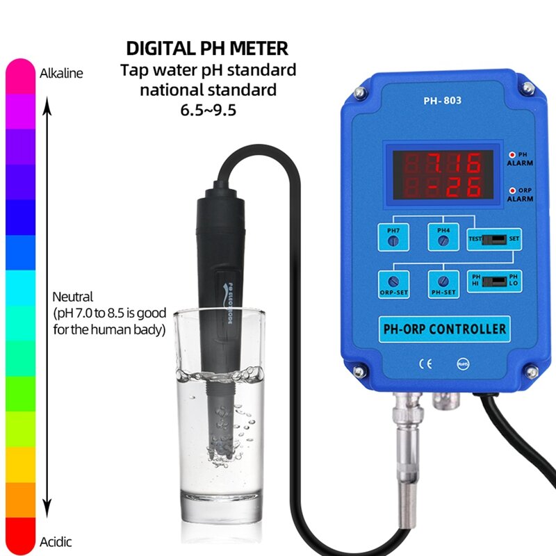 Digital 2 & 1 PH ORP Monitor, Monitor de Plástico para Aquário, Hidroponia Planta, Piscina, Spa, com Saída de Potência Relé, Plug UE