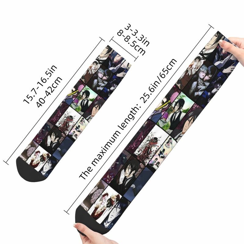 블랙 집사 일본 애니메이션 격자 무늬 양말, 남성 여성 폴리에스터 캐주얼 양말, 하라주쿠 여름 가을 겨울 중간 튜브 양말 선물