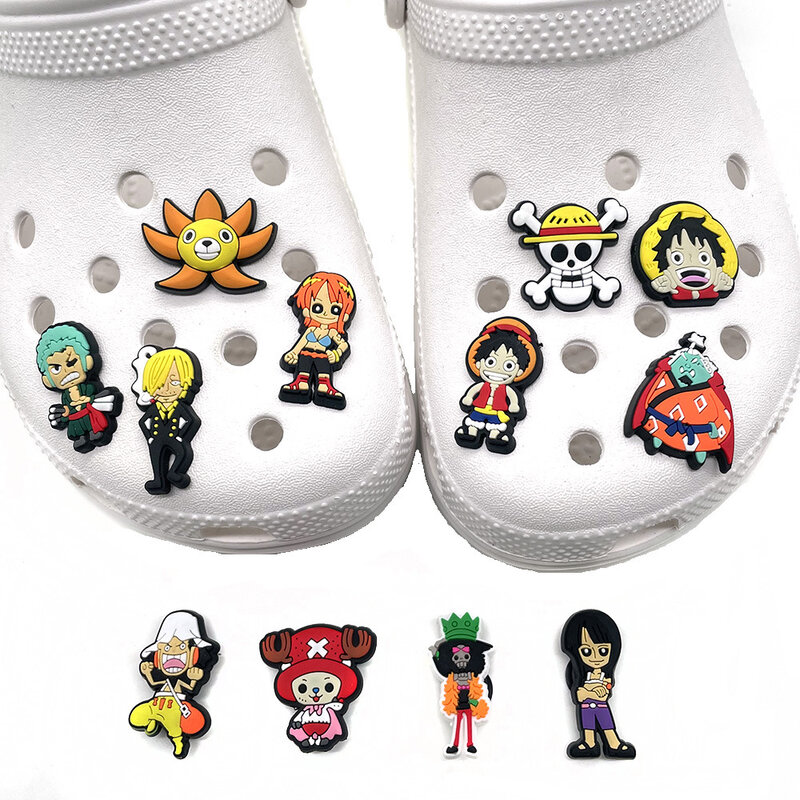 1Pcs Koop Een Stuk Anime Karakter Q Versie Leuke Cartoon Schoen Gesp Croc Charms Accessoires Decoratie Kids X-mas Party Geschenken
