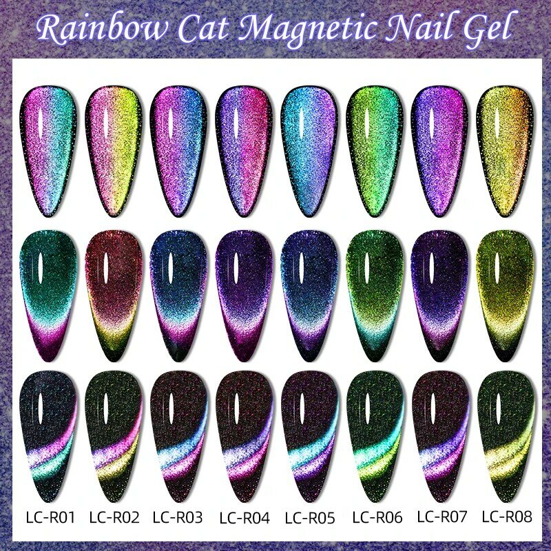 LILYCUTE Snowlight Cat Magnetic Nail Gel Polish 9D Rainbow Reflective Semi Permanent Soak Off Sparkling Nail Art Gel Varnish