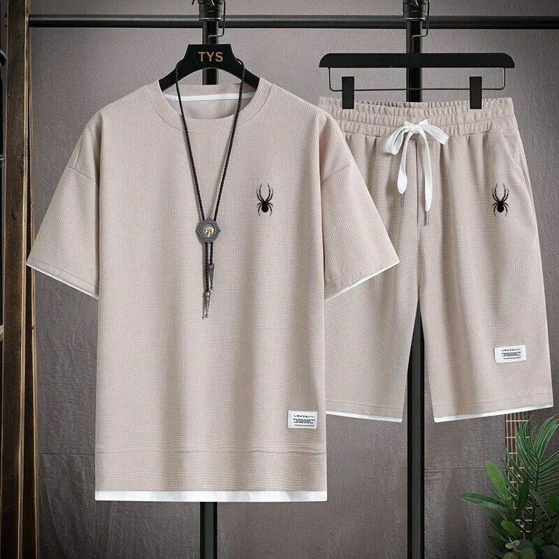 2024 Summer fashion men's suit Korean sportswear short sleeve T-shirt + sports shorts suit jogging casual men's wear