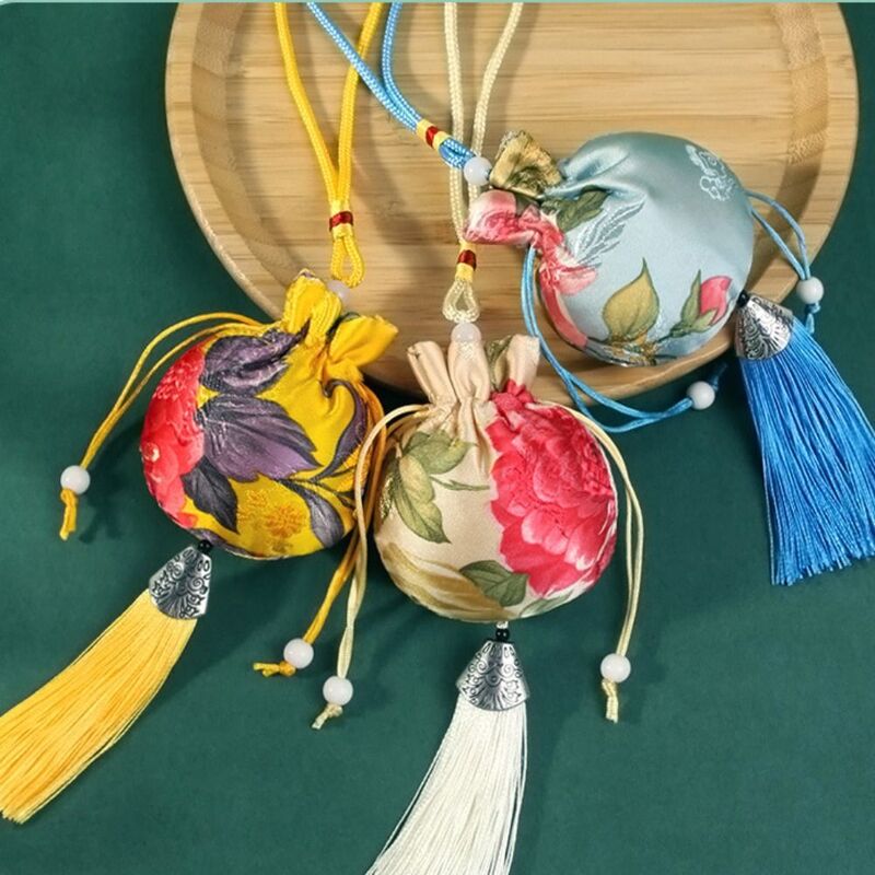 Gift Fashion Earring Case Flower Pattern Tassel Car Ornaments Retro Jewelry Bag Embroidery Bag Chinese Style Sachet Coin Purse
