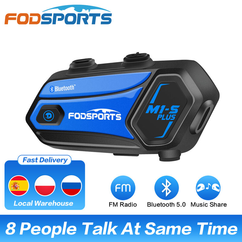 Fodsports M1-S Plus casco interfono per moto auricolare Bluetooth 8 Riders 2000M comunicatore interfono, Radio FM, condivisione musicale