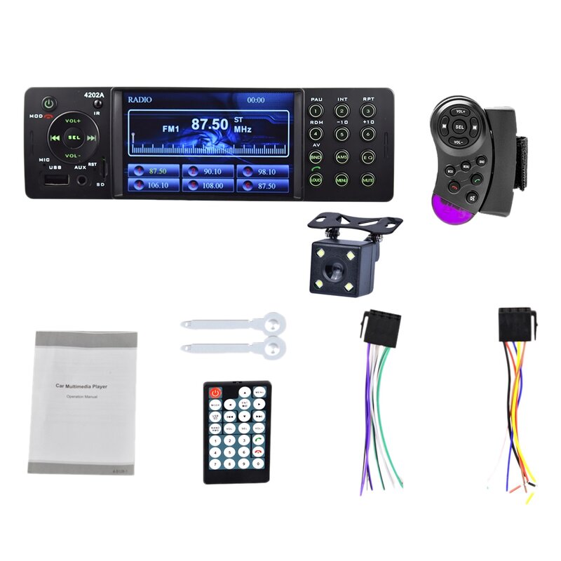 Unidad Principal integrada de 4 pulgadas para coche, Radio automática de un solo Din, Bluetooth, autorradio, USB, SD, receptor FM auxiliar, manos libres