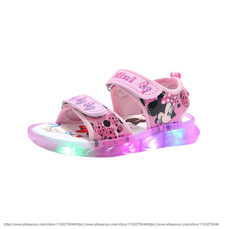 Disney Mickey Minnie LED Light Casual Sandals Girls Sneakers Princess Outdoor Shoes Children's Luminous Glow Baby Kids Sandals