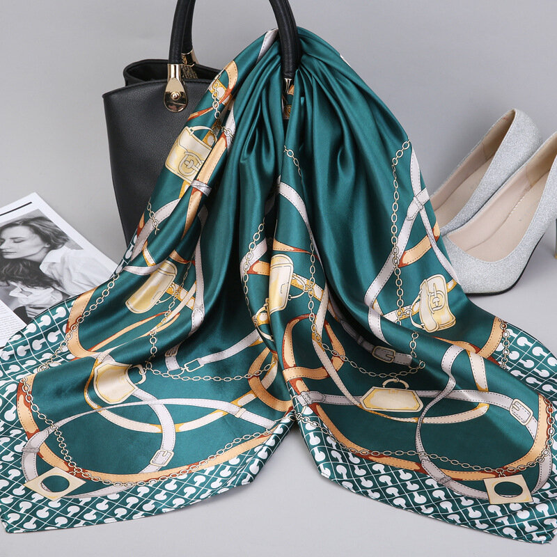 Mode Hoofddoek Zijde Satijn Sjaal Voor Vrouwen Print Hijab Sjaals Vrouwelijke 90*90Cm Vierkante Sjaals En Wraps sjaals Voor Lady 2022