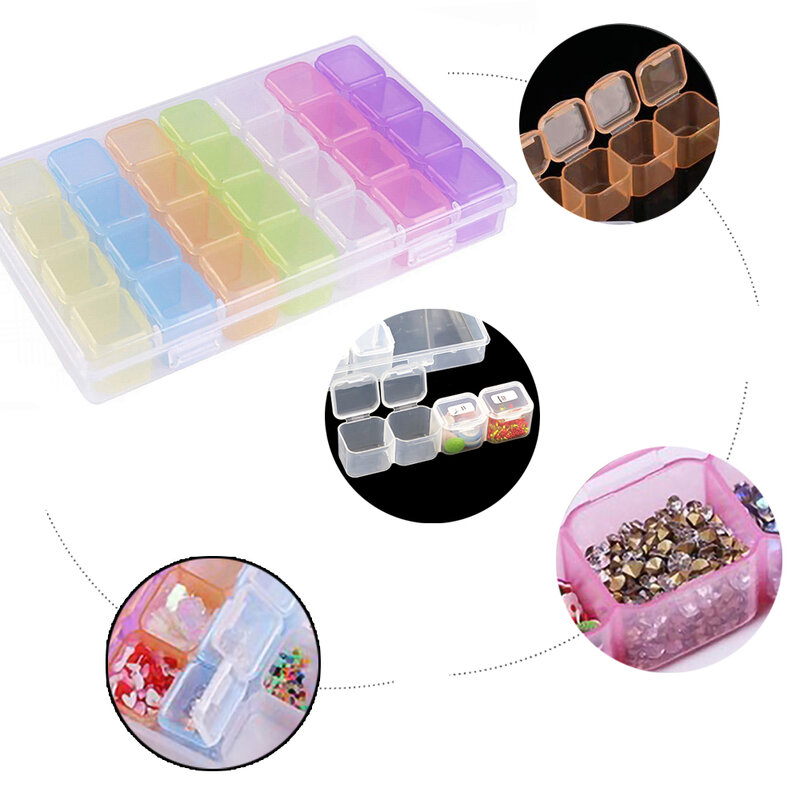 28 Slots Adjustable Plastic Storage Box for Diamond Painting Beads Makeup Organizer DIY Jewelry Storage Box Case