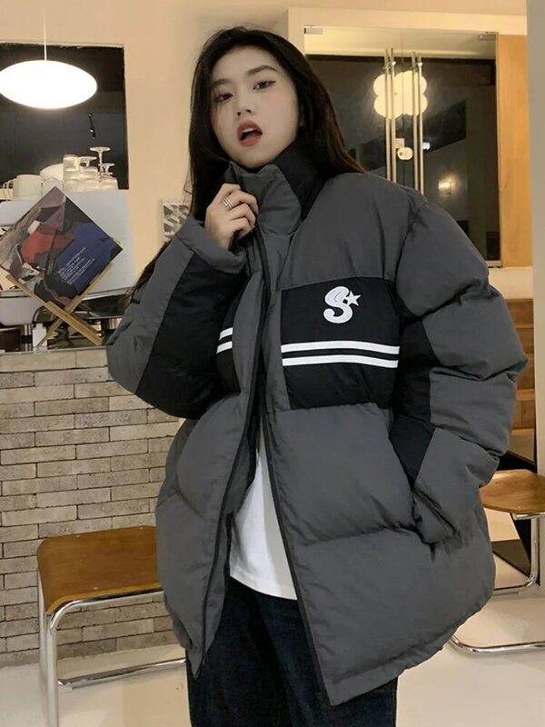 Winter new American Parkas jackets women's bread clothing Harajuku casual Joker Korean thick collar zipper stitching coat jacket