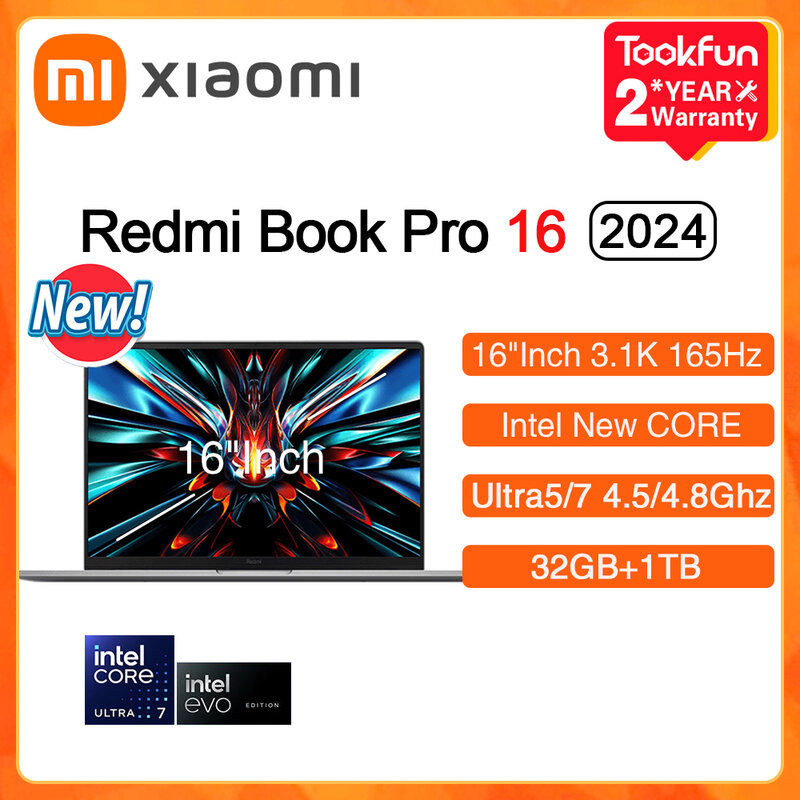 XIAOMI Redmi Book Pro 16 2024 Laptop Intel Ultra5 125H 7 155H RAM 32GB SSD 1TB 16 "Cal 3.1K 165Hz Notebook do komputera