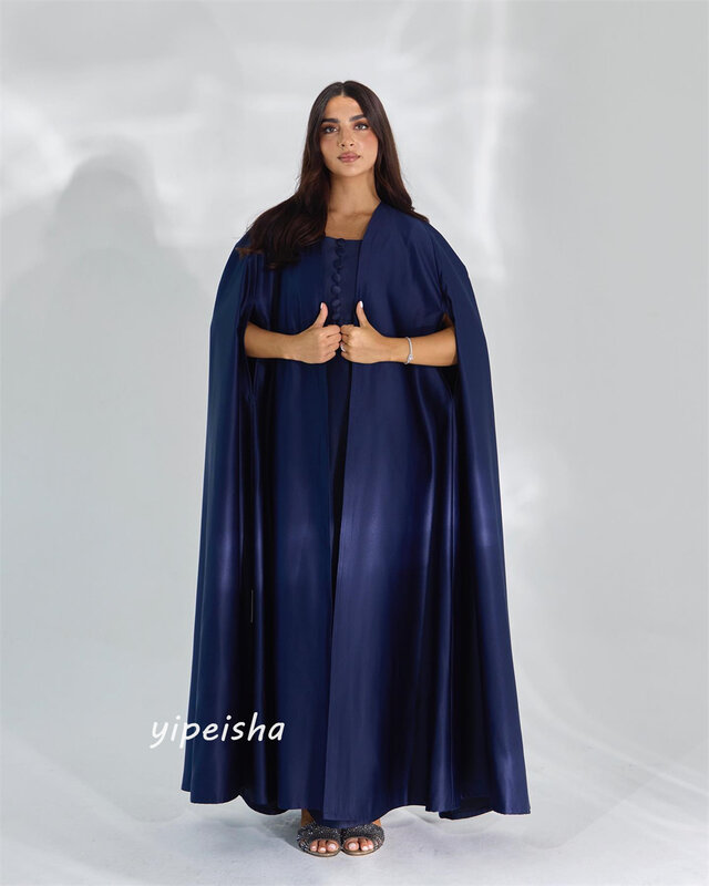 Prom Dress Saudi Arabia Satin Button Draped Christmas A-line Square Neck Bespoke Occasion Dresses Ankle-Length
