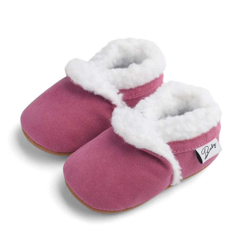 Sepatu bayi lelaki perempuan, alas kaki pertama balita bayi lembut lucu anti selip hangat musim dingin