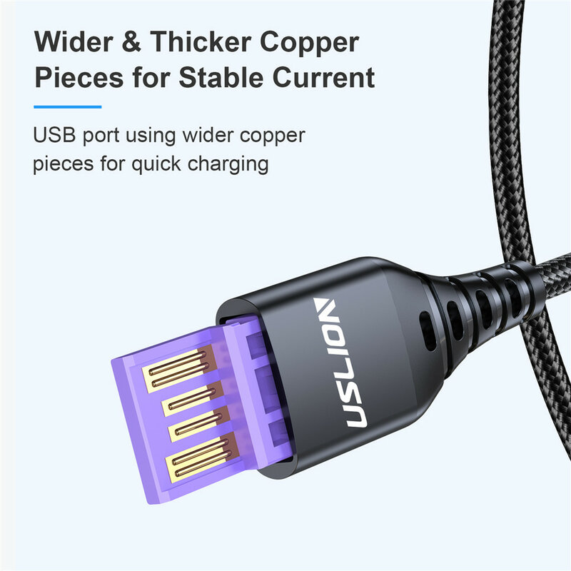 USLION-Cable Micro USB de carga rápida para teléfono móvil, Cable de datos para Xiaomi, Android, iluminación LED, 5A