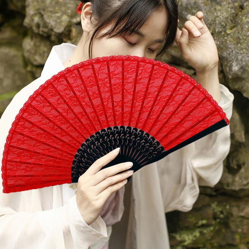 Lace Tassel Handheld Fan Vintage Hollow Wooden Bamboo Silk Fan Chinese Folding Fan Portable Summer Hand Fan Elegant Fans Gifts