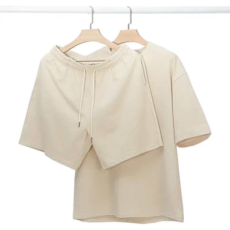 メンズ純綿半袖Tシャツとショーツセット,流行のブランドの服,高品質の夏のカジュアル,2個