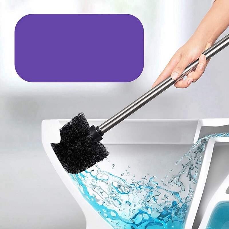 Escova do toalete do aço inoxidável com cabeça intercambiável, punho do aço inoxidável, jogo de 4